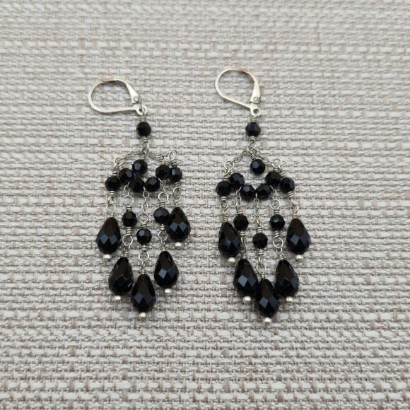 Sterling Silver Cute Black Crystal Dangle Earrings A5758 - Picture 2 of 6
